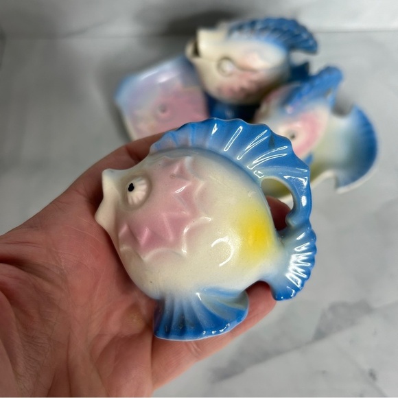 Vintage Kitsch Porcelain Fish Cruet Set 1950s 1960s - 5 Piece Set Tray Japan - Picture 11 of 14